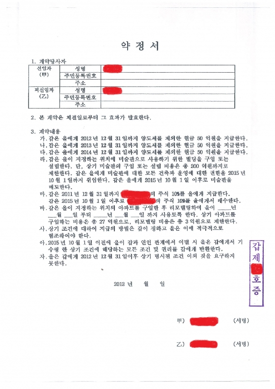 대기업 회장 연인에 '380억 스폰' 의혹…'이별시 반환' 계약서도