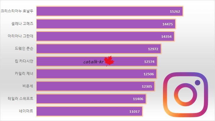 인스타그램 최다 팔로워 보유 스타 Top 9