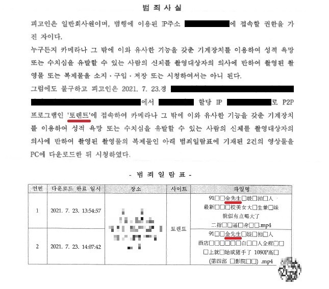 카메라등이용촬영물소지등_약식명령] 중국 토렌트(Torrent)에서 '김선생'이라는 제목의 '윤드로저'가 촬영한 '돈다발남' 불법  촬영물을 다운로드받은 사건 : 네이버 블로그