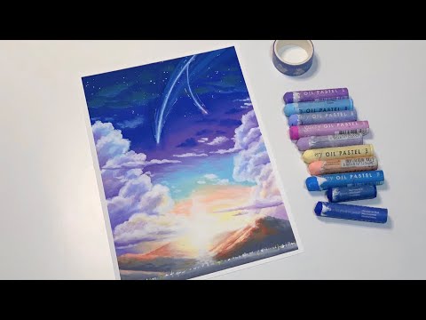 오일파스텔로 영화 '너의 이름은’의 한 장면 그리기 / Drawing a Scenery of the movie ‘Your name’ with oil pastel