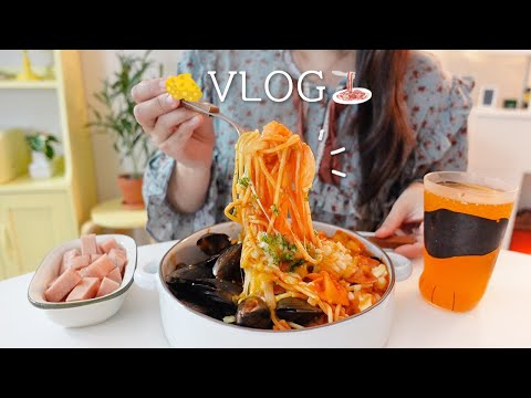 SUB) 자취생의 간단한 냉털 요리🍝, 4가지맛 바스크 치즈케이크 만들고🧀, 분모자 소떡소떡 해먹는 일상ㅣ홍합파스타, 고등어밥, 꽁치김치찜, 두부비빔밥, 초코,황치즈,녹차,흑임자