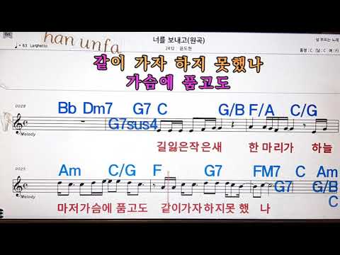 너를 보내고(원곡)/윤도현 💋노래방, 통기타 , 코드 큰악보,  가라오케, 반주💖Karaoke, Sheet Music, Chord, MR