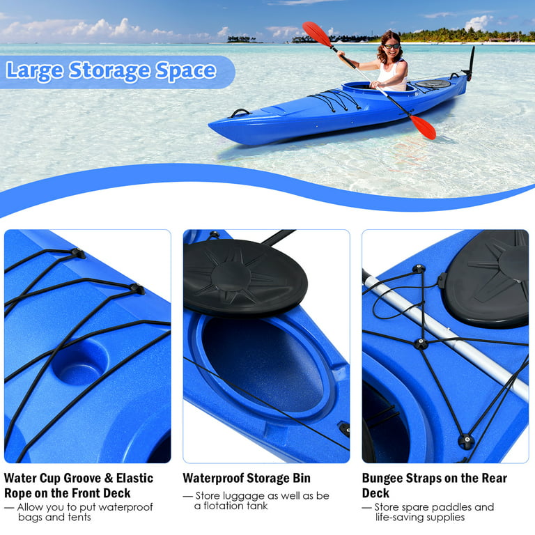 Costway Single Sit-In Kayak Single Fishing Kayak Boat W/ Paddle &  Detachable Rudder - Walmart.Com