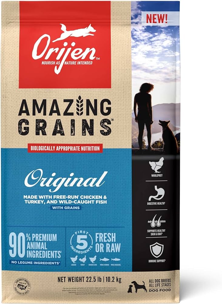 Amazon.Com : Orijen Amazing Grains Original Dry Dog Food, High Protein Dog  Food, Fresh Or Raw Ingredients 22.5 Pound (Pack Of 1) : Pet Supplies