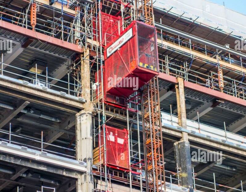 External Lift On A New Development For Construction Workers. London, Uk  Stock Photo - Alamy
